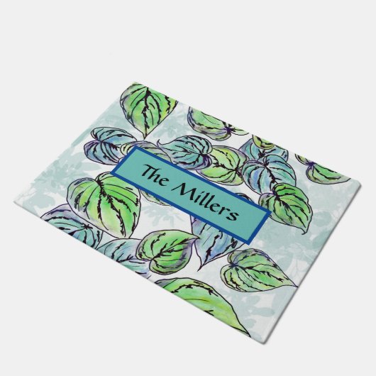 Grüne Blätter Personalisierte Türmatte (Schrägansicht)