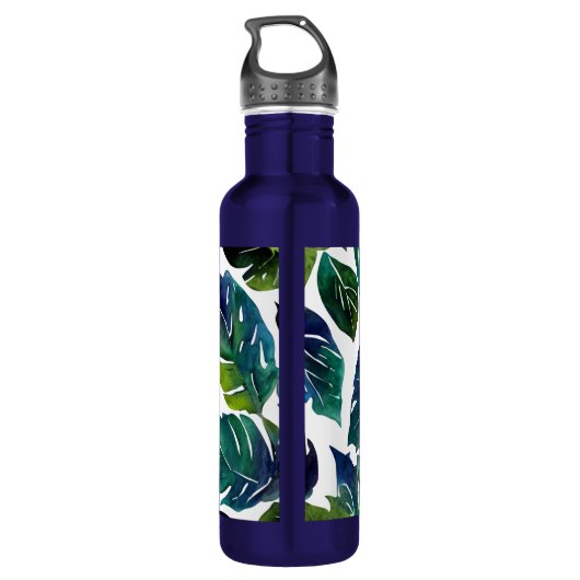 Grüne Blätter Philodendron Foliage Botanical Edelstahlflasche (Rückseite)