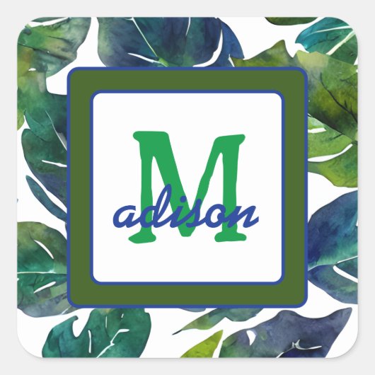 Grüne Blätter Philodendron Foliage Botanical Quadratischer Aufkleber (Vorderseite)