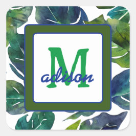 Grüne Blätter Philodendron Foliage Botanical Quadratischer Aufkleber