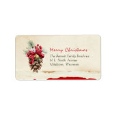 Grüne Blätter Pine Red Holly Berries Rücksendeadre Adressaufkleber (Vorne)