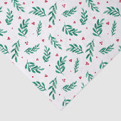 Grüne Blätter & Red Berries Weihnachtsmuster Weiß Seidenpapier (Ausschnitt)