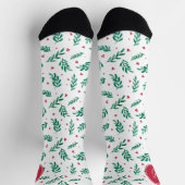 Grüne Blätter & Red Berries Weihnachtsmuster Weiß Socken (Oben)