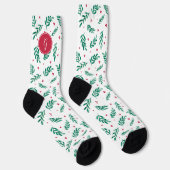 Grüne Blätter & Red Berries Weihnachtsmuster Weiß Socken (Rechts)