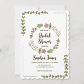 Grüne Blätter Rosa Blume Brautparty Einladung (Vorderseite)