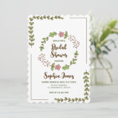 Grüne Blätter Rosa Blume Brautparty Einladung (Stehend Vorderseite)