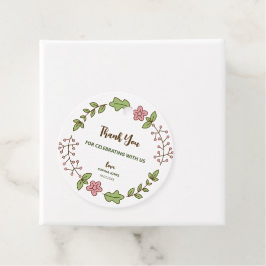 Grüne Blätter Rosa Blume Brautparty Geschenkanhänger (Beispiel)
