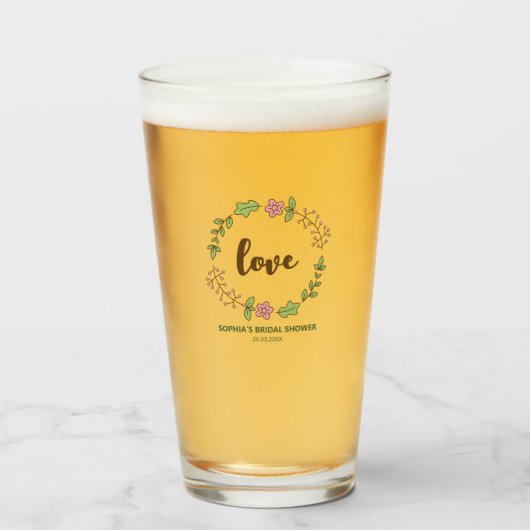 Grüne Blätter Rosa Blume Brautparty Glas (Vorne (Gefüllt))