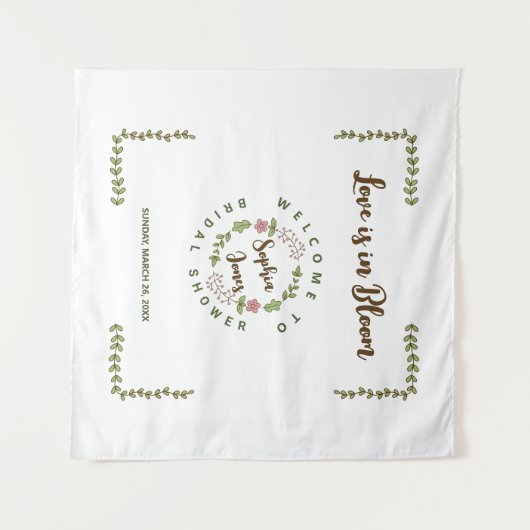 Grüne Blätter Rosa Blume Brautparty Wandteppich (Vorderseite (Horizontal))