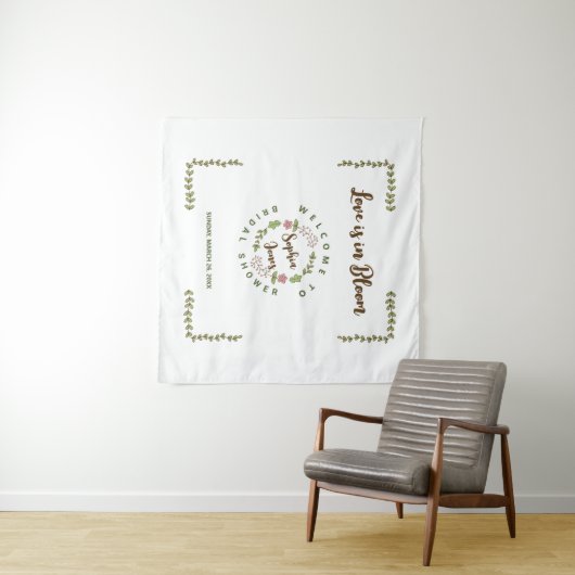 Grüne Blätter Rosa Blume Brautparty Wandteppich (Beispiel (Horizontal))