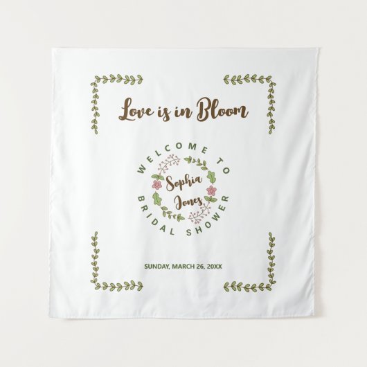 Grüne Blätter Rosa Blume Brautparty Wandteppich (Vorderseite)