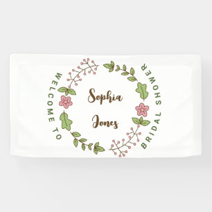 Grüne Blätter Rosa Blume Brautparty Willkommen Banner