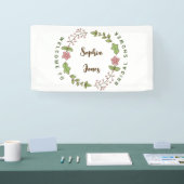 Grüne Blätter Rosa Blume Brautparty Willkommen Banner (Messe)