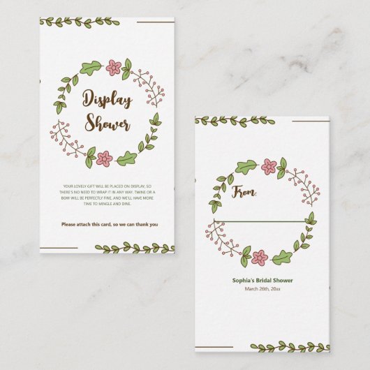 Grüne Blätter Rosa Blume Display Dusche Begleitkarte (Vorne/Hinten)