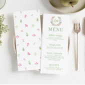 Grüne Blätter Rosa Blume Monogram Wedding Menu