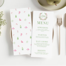 Grüne Blätter Rosa Blume Monogram Wedding Menu