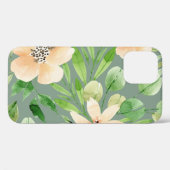 Grüne Blätter, rosa Blume: Wasserfarbe. Case-Mate iPhone Hülle (Rückseite (Horizontal))