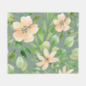Grüne Blätter, rosa Blume: Wasserfarbe. Fleecedecke (Vorderseite (Horizontal))