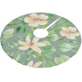 Grüne Blätter, rosa Blume: Wasserfarbe. Polyester Weihnachtsbaumdecke (Schrägansicht)