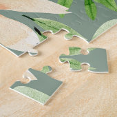 Grüne Blätter, rosa Blume: Wasserfarbe. Puzzle (Seite)