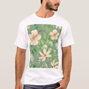 Grüne Blätter, rosa Blume: Wasserfarbe. T-Shirt