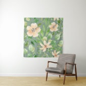 Grüne Blätter, rosa Blume: Wasserfarbe. Wandteppich (Beispiel)