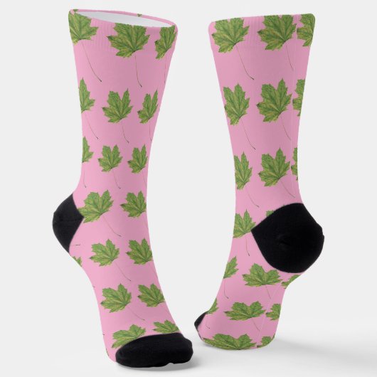 Grüne Blätter Rosa Socken (Gewinkelt)