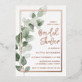 Grüne Blätter Rose Gold Foil Border Brautparty Folieneinladung (Vorderseite)