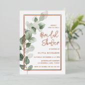 Grüne Blätter Rose Gold Foil Border Brautparty Folieneinladung (Stehend vorne)