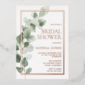 Grüne Blätter Rose Gold Foil Brautparty Folieneinladung (Vorderseite)
