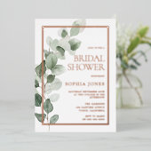 Grüne Blätter Rose Gold Foil Brautparty Folieneinladung (Stehend vorne)