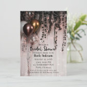 Grüne Blätter Rose Gold Lights Rustikale Bridal Einladung (Stehend Vorderseite)