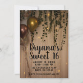 Grüne Blätter Rose Gold Lights Rustikale Süße 16 Einladung (Vorderseite)