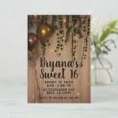 Grüne Blätter Rose Gold Lights Rustikale Süße 16 Einladung (Stehend Vorderseite)