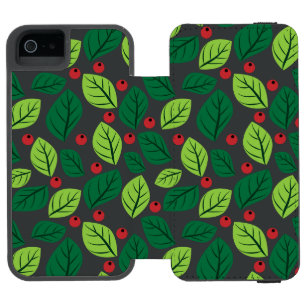 Grüne Blätter, rote Beeren, Muster aus Blättern Incipio Watson™ iPhone 5 Geldbörsen Hülle