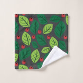 Grüne Blätter, rote Berries, Muster von Blätter Badhandtuch Set (Waschlappen)