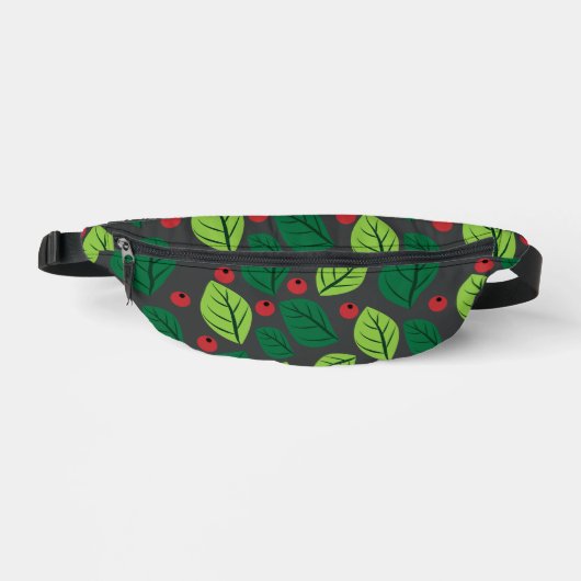 Grüne Blätter, rote Berries, Muster von Blätter Bauchtasche (Vorderseite)