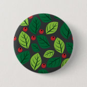 Grüne Blätter, rote Berries, Muster von Blätter Button (Vorderseite)