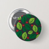 Grüne Blätter, rote Berries, Muster von Blätter Button (Vorne & Hinten)