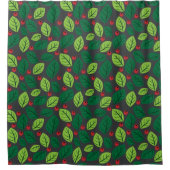 Grüne Blätter, rote Berries, Muster von Blätter Duschvorhang (Vorderseite)