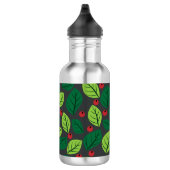 Grüne Blätter, rote Berries, Muster von Blätter Edelstahlflasche (Rechts)