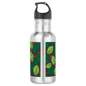 Grüne Blätter, rote Berries, Muster von Blätter Edelstahlflasche (Rückseite)