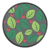Grüne Blätter, rote Berries, Muster von Blätter Eishockey Puck (Vorderseite)
