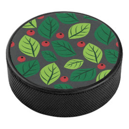 Grüne Blätter, rote Berries, Muster von Blätter Eishockey Puck