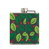 Grüne Blätter, rote Berries, Muster von Blätter Flachmann (Rückseite)
