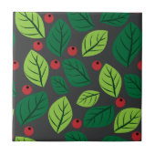Grüne Blätter, rote Berries, Muster von Blätter Fliese (Vorderseite)