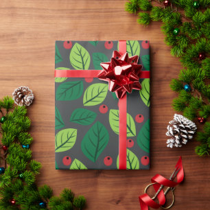 Grüne Blätter, rote Berries, Muster von Blätter Geschenkpapier