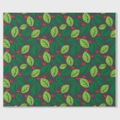 Grüne Blätter, rote Berries, Muster von Blätter Geschenkpapier (Flach)