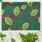 Grüne Blätter, rote Berries, Muster von Blätter Geschirrtuch (Gefaltet)