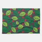 Grüne Blätter, rote Berries, Muster von Blätter Geschirrtuch (Horizontal)